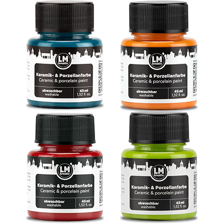 LM Kreativ Keramik- und Porzellanfarbe Set Spring mit frischen, kräftigen Farben in 45 ml Gläsern für kreative Frühlingsmotive auf Porzellan und Glas
