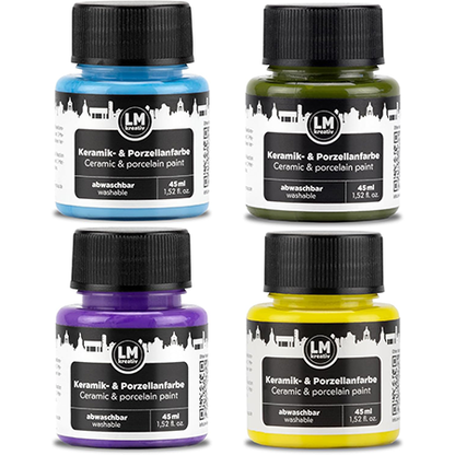 LM Kreativ Keramik- und Porzellanfarbe Set Vintage Vibes mit harmonisch abgestimmten Farbtönen in 45 ml Gläsern für stilvolle Designs auf Keramik und Porzellan