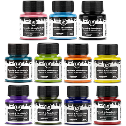 LM Kreativ Keramik- und Porzellanfarbe Set Vivid Vision mit intensiv leuchtenden Farben in 45 ml Gläsern für ausdrucksstarke Motive auf Glas und Porzellan