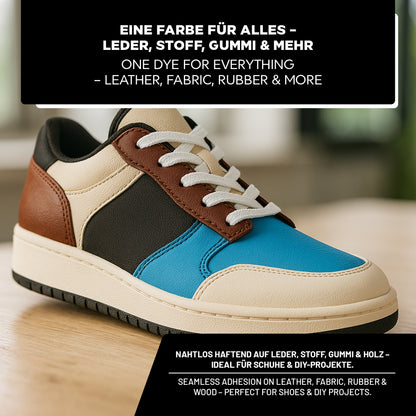 Mehrfarbig gestalteter Ledersneaker mit LM Kreativ Lederfarbe – ideal für kreative DIY-Projekte.