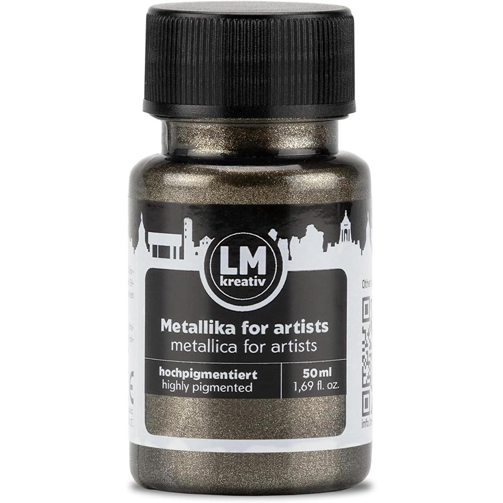 LM Kreativ Metallika for Artists Metallic-Acrylfarbe in Anthrazit, 50 ml Flasche, hochpigmentiert mit edlem anthrazitfarbenem Metallic-Schimmer fuer vielseitige Anwendungen