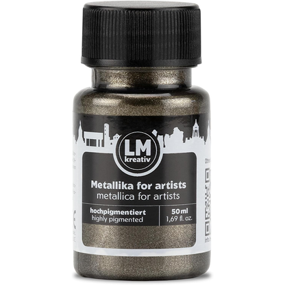 LM Kreativ Metallika for Artists Metallic-Acrylfarbe in Anthrazit, 50 ml Flasche, hochpigmentiert mit edlem anthrazitfarbenem Metallic-Schimmer fuer vielseitige Anwendungen