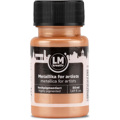 LM Kreativ Metallika for Artists Metallic-Acrylfarbe in Creme, 50 ml Flasche, hochpigmentiert mit zartem cremigem Metallic-Schimmer fuer helle Untergruende