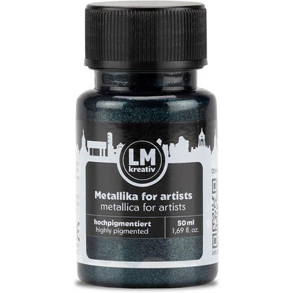 LM Kreativ Metallika for Artists Metallic-Acrylfarbe in Dunkelblau, 50 ml Flasche, hochpigmentiert mit intensivem dunkelblauem Metallic-Finish fuer Holz, Leinwand, Keramik und weitere Untergruende