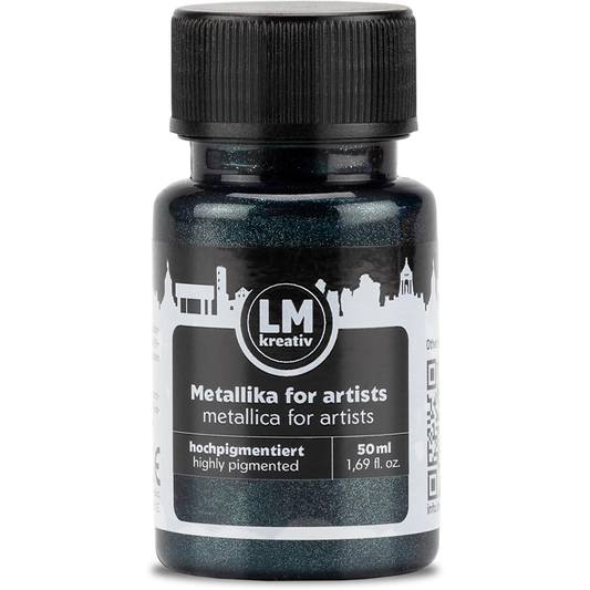 LM Kreativ Metallika for Artists Metallic-Acrylfarbe in Dunkelblau, 50 ml Flasche, hochpigmentiert mit intensivem dunkelblauem Metallic-Finish fuer Holz, Leinwand, Keramik und weitere Untergruende