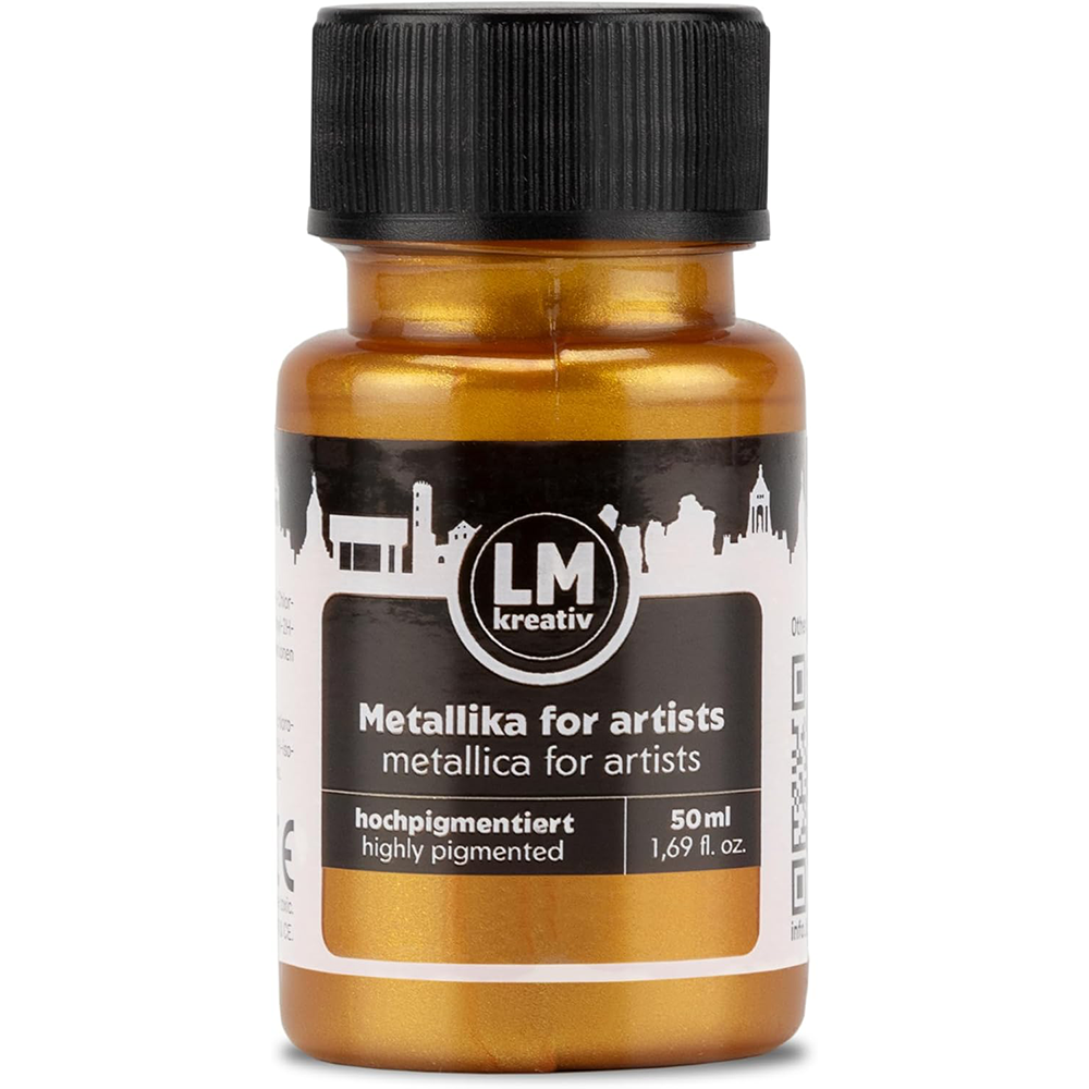 LM Kreativ Metallika for Artists Metallic-Acrylfarbe in Gold, 50 ml Flasche, hochpigmentiert mit klassischem goldfarbenem Metallic-Finish fuer vielseitige Gestaltungen