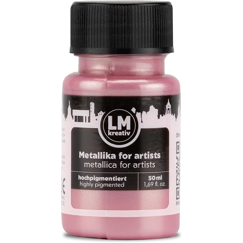 LM Kreativ Metallika for Artists Metallic-Acrylfarbe in Pastell Rosa, 50 ml Flasche, hochpigmentiert mit sanftem rosafarbenem Metallic-Schimmer fuer kreative Designs