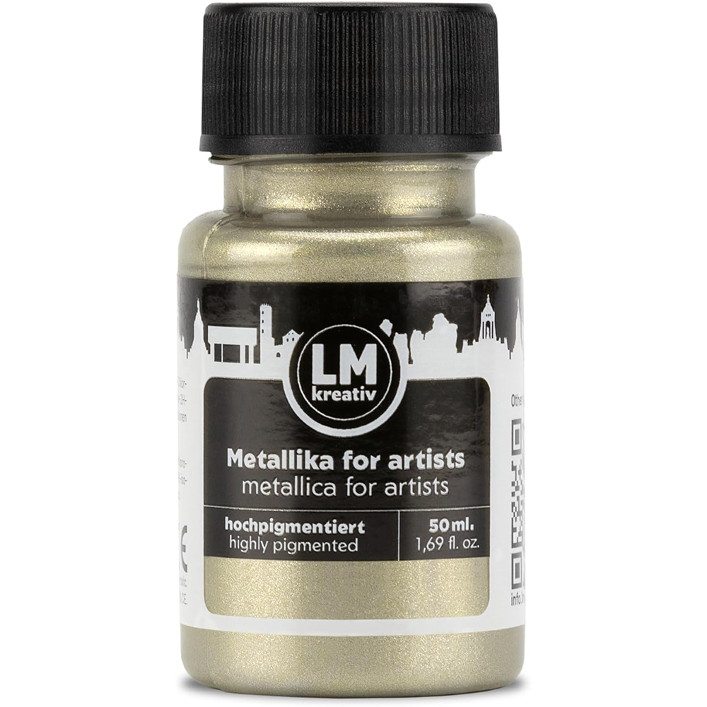 LM Kreativ Metallika for Artists Metallic-Acrylfarbe in Platinum, 50 ml Flasche, hochpigmentiert mit kuehlem platinfarbenem Metallic-Finish fuer moderne Effekte