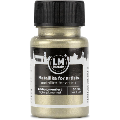 LM Kreativ Metallika for Artists Metallic-Acrylfarbe in Platinum, 50 ml Flasche, hochpigmentiert mit kuehlem platinfarbenem Metallic-Finish fuer moderne Effekte