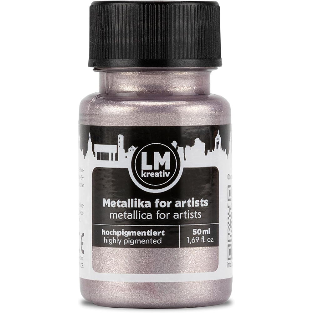 LM Kreativ Metallika for Artists Metallic-Acrylfarbe in Rose, 50 ml Flasche, hochpigmentiert mit elegantem roséfarbenem Metallic-Glanz fuer feine Details