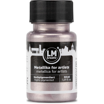 LM Kreativ Metallika for Artists Metallic-Acrylfarbe in Rose, 50 ml Flasche, hochpigmentiert mit elegantem roséfarbenem Metallic-Glanz fuer feine Details