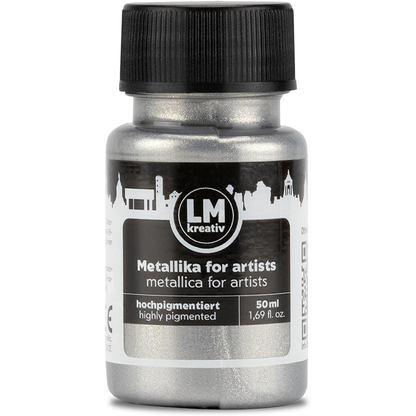 LM Kreativ Metallika for Artists Metallic-Acrylfarbe in Silber, 50 ml Flasche, hochpigmentiert mit brillantem silbernem Metallic-Finish fuer vielseitige Anwendungen