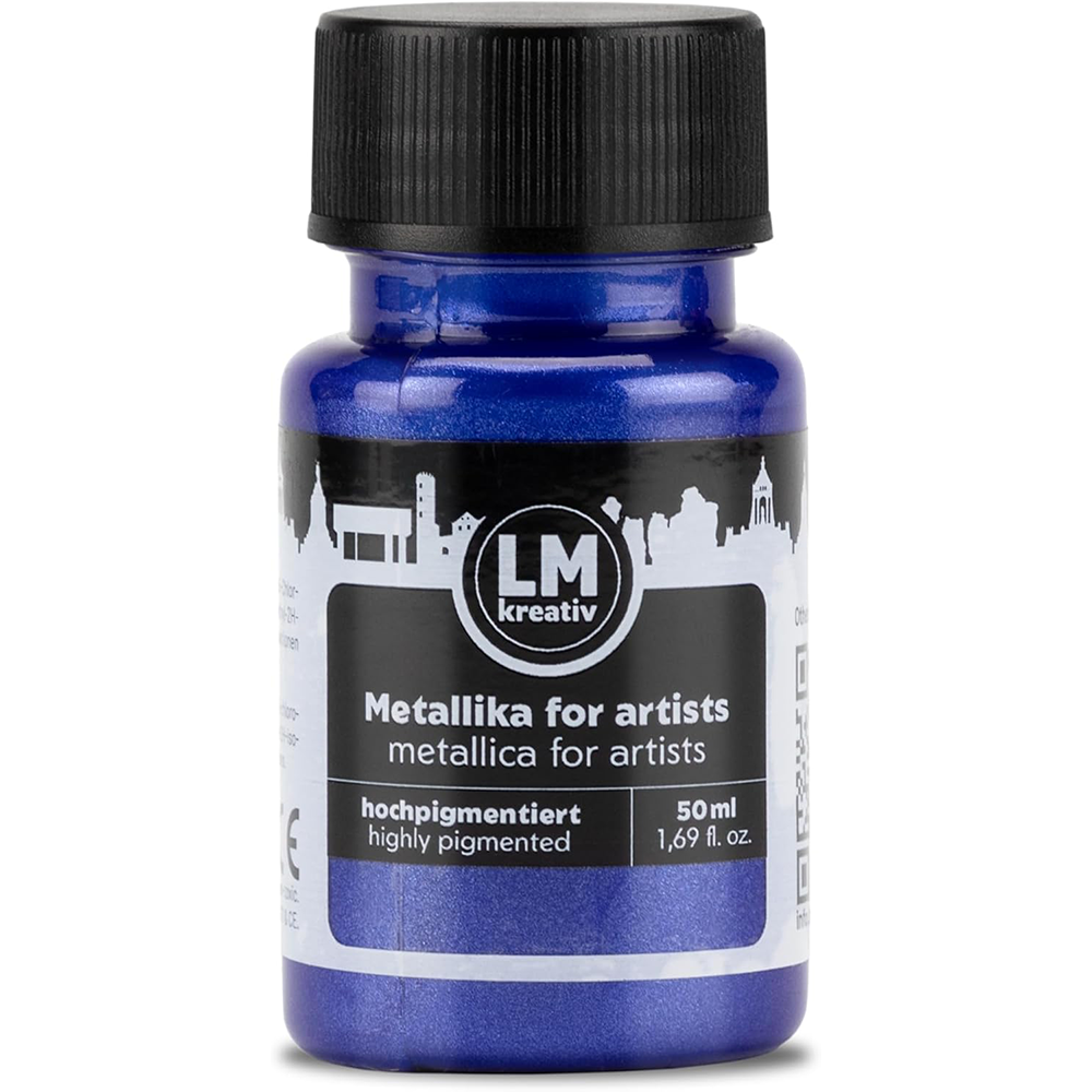 LM Kreativ Metallika for Artists Metallic-Acrylfarbe in Tiefblau, 50 ml Flasche, hochpigmentiert mit intensivem tiefblauem Metallic-Effekt fuer ausdrucksstarke Kunstwerke