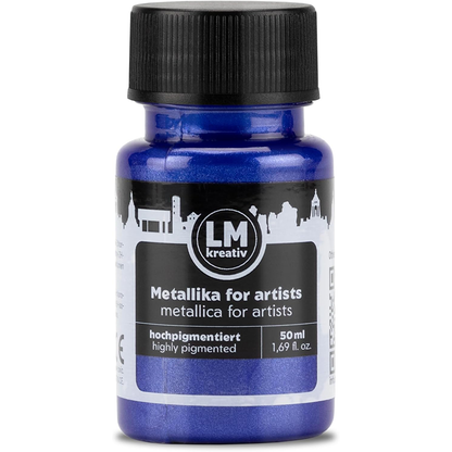 LM Kreativ Metallika for Artists Metallic-Acrylfarbe in Tiefblau, 50 ml Flasche, hochpigmentiert mit intensivem tiefblauem Metallic-Effekt fuer ausdrucksstarke Kunstwerke