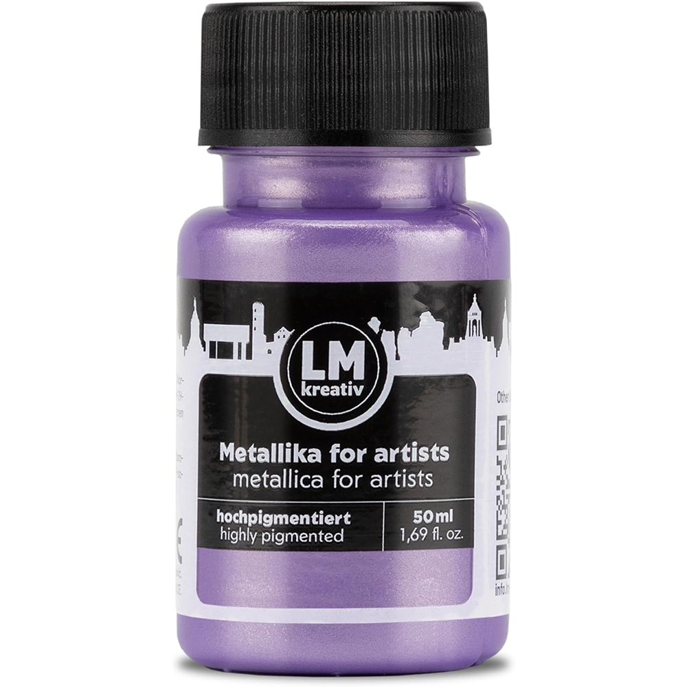 LM Kreativ Metallika for Artists Metallic-Acrylfarbe in Violett, 50 ml Flasche, hochpigmentiert mit edlem violettem Metallic-Finish fuer dekorative Oberflaechen