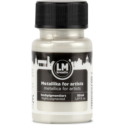 LM Kreativ Metallika for Artists Metallic-Acrylfarbe in Weiss, 50 ml Flasche, hochpigmentiert mit hellem weissem Metallic-Schimmer fuer vielseitige Gestaltungen