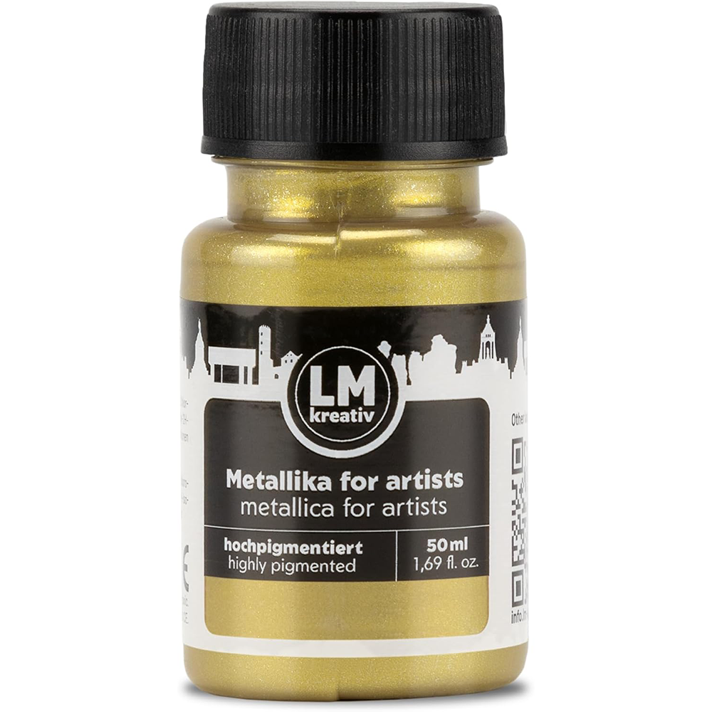 LM Kreativ Metallika for Artists Metallic-Acrylfarbe in Weiss Gold, 50 ml Flasche, hochpigmentiert mit schimmerndem weissgoldenem Metallic-Finish fuer edle Effekte