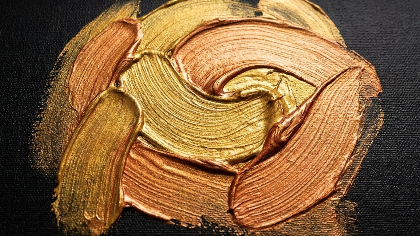 Nahaufnahme der cremigen Farbstruktur von LM Kreativ Metallika for Artists in Gold und Kupfer mit Metallic-Schimmer