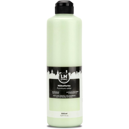 LM Kreativ Möbelfarbe 500 ml in hellem Grün für strapazierfähige und wasserbasierte Anstriche im Wohnbereich.