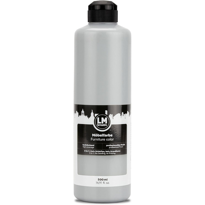 LM Kreativ Möbelfarbe 500 ml in hellem Grau für tropfgehemmtes und gleichmäßiges Streichen von Möbeln.