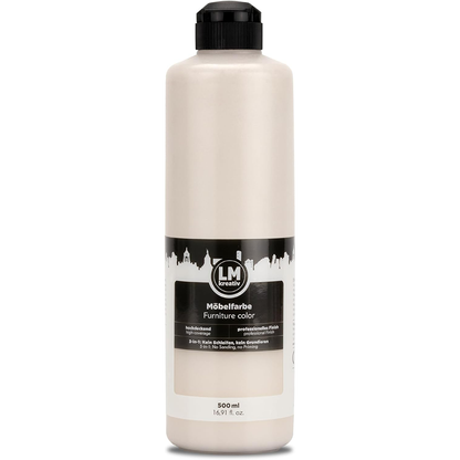 LM Kreativ Möbelfarbe 500 ml in Hellbeige für hochdeckende und strapazierfähige Anstriche auf Möbeln im Innen- und Außenbereich.
