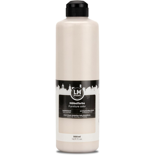 LM Kreativ Möbelfarbe 500 ml in Hellbeige für hochdeckende und strapazierfähige Anstriche auf Möbeln im Innen- und Außenbereich.