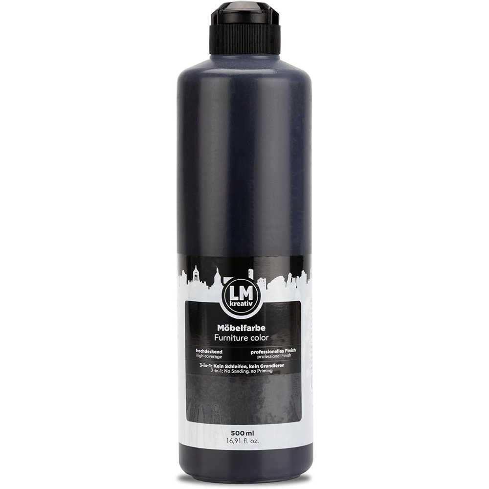 LM Kreativ Möbelfarbe 500 ml in Schwarz für eine robuste und stoßfeste Oberfläche mit professionellem Finish.