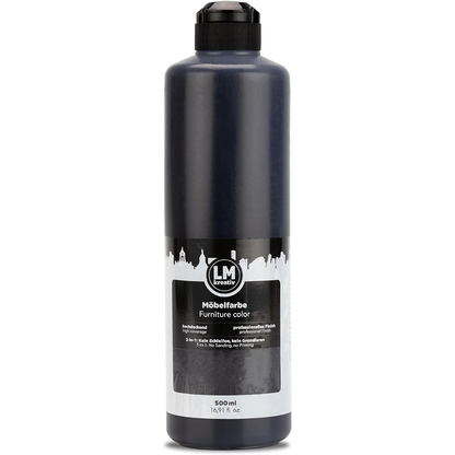 LM Kreativ Möbelfarbe 500 ml in Schwarz für eine robuste und stoßfeste Oberfläche mit professionellem Finish.
