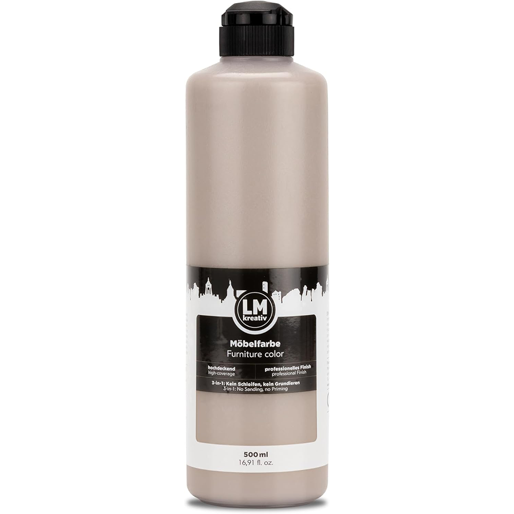 LM Kreativ Möbelfarbe 500 ml in Taupe für vielseitige Anwendungen auf Möbeln, Türen und Küchenfronten.