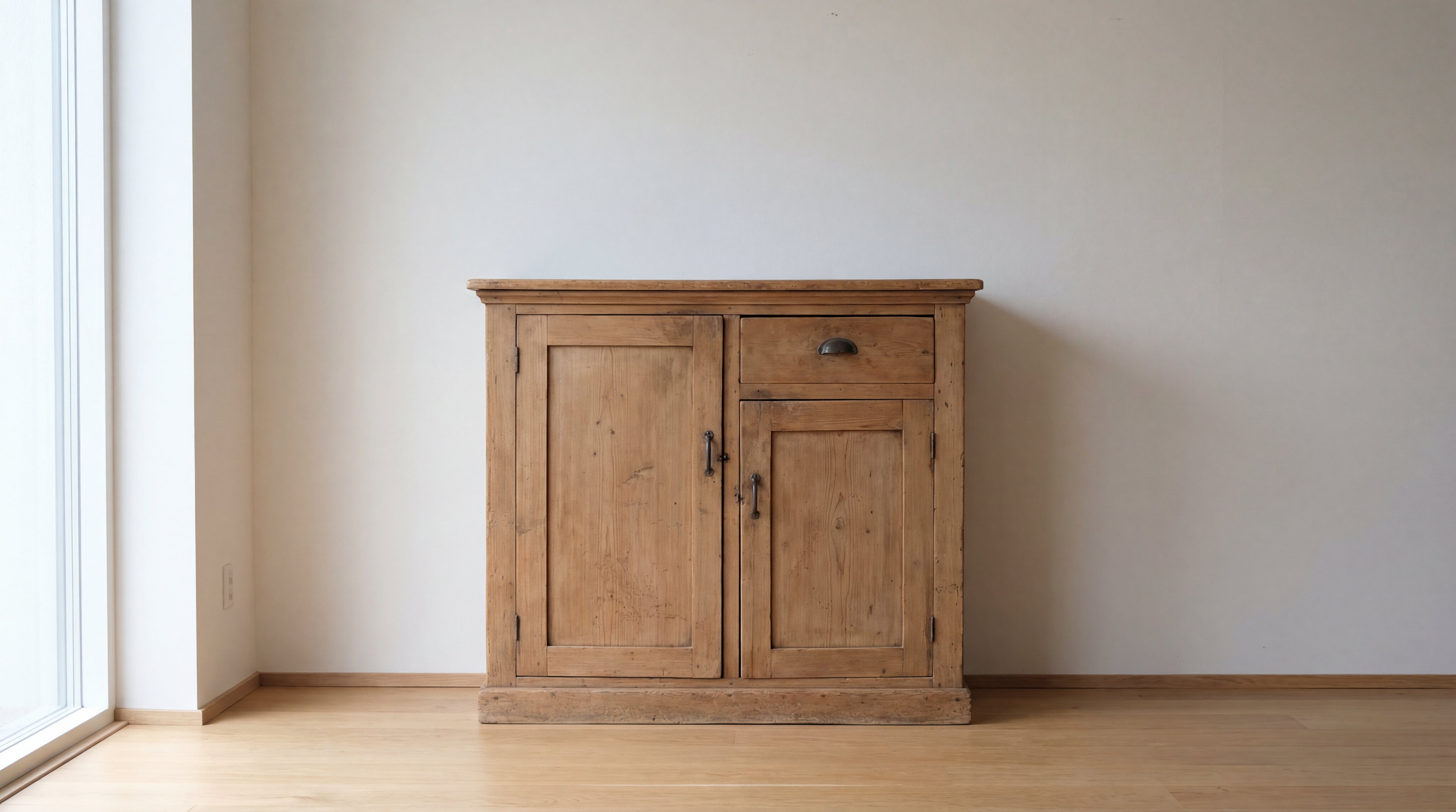 Unbehandelter Holzschrank im Naturton als Vorher-Beispiel für die Renovierung mit LM Kreativ Möbelfarbe 500 ml.