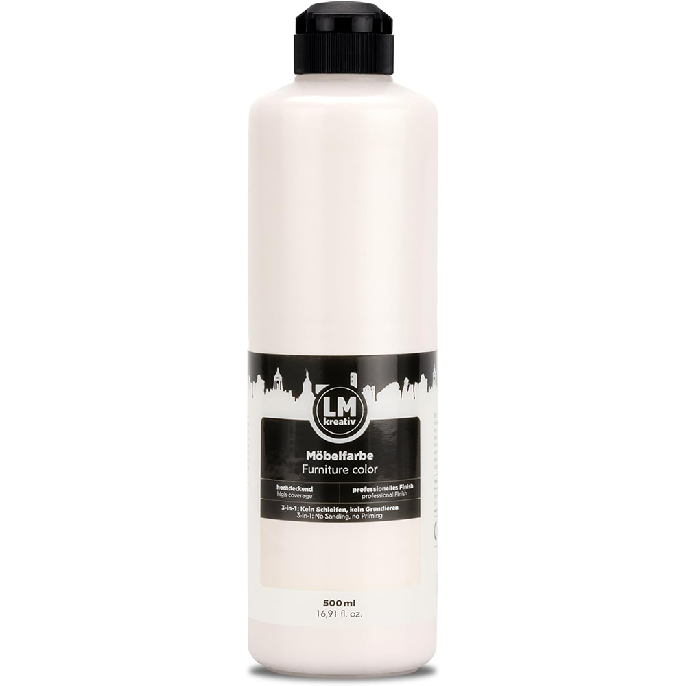 LM Kreativ Möbelfarbe 500 ml in Weiß für vielseitige Anwendungen auf Möbeln, Türen und Küchenfronten.