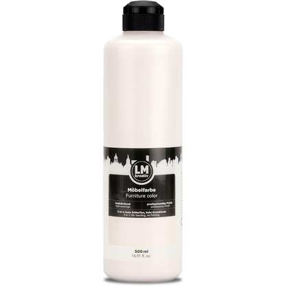 LM Kreativ Möbelfarbe 500 ml in Weiß für vielseitige Anwendungen auf Möbeln, Türen und Küchenfronten.