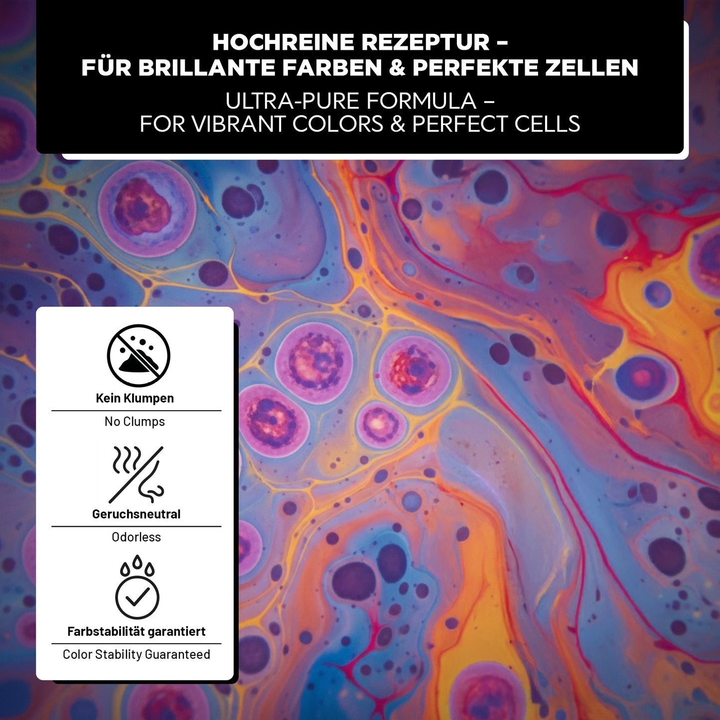 Detailaufnahme von Acryl-Pouring mit feiner Zellbildung und Farbverläufen