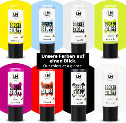 Übersichtsgrafik der LM Kreativ Socken Stopp Anti-Rutsch Farbe mit allen verfügbaren Farbvarianten auf einen Blick dargestellt.