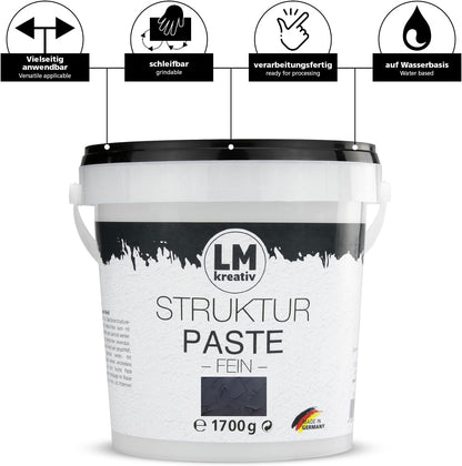 LM Kreativ Struktur Paste fein schwarz – vielseitig anwendbar, schleifbar, verarbeitungsfertig und auf Wasserbasis