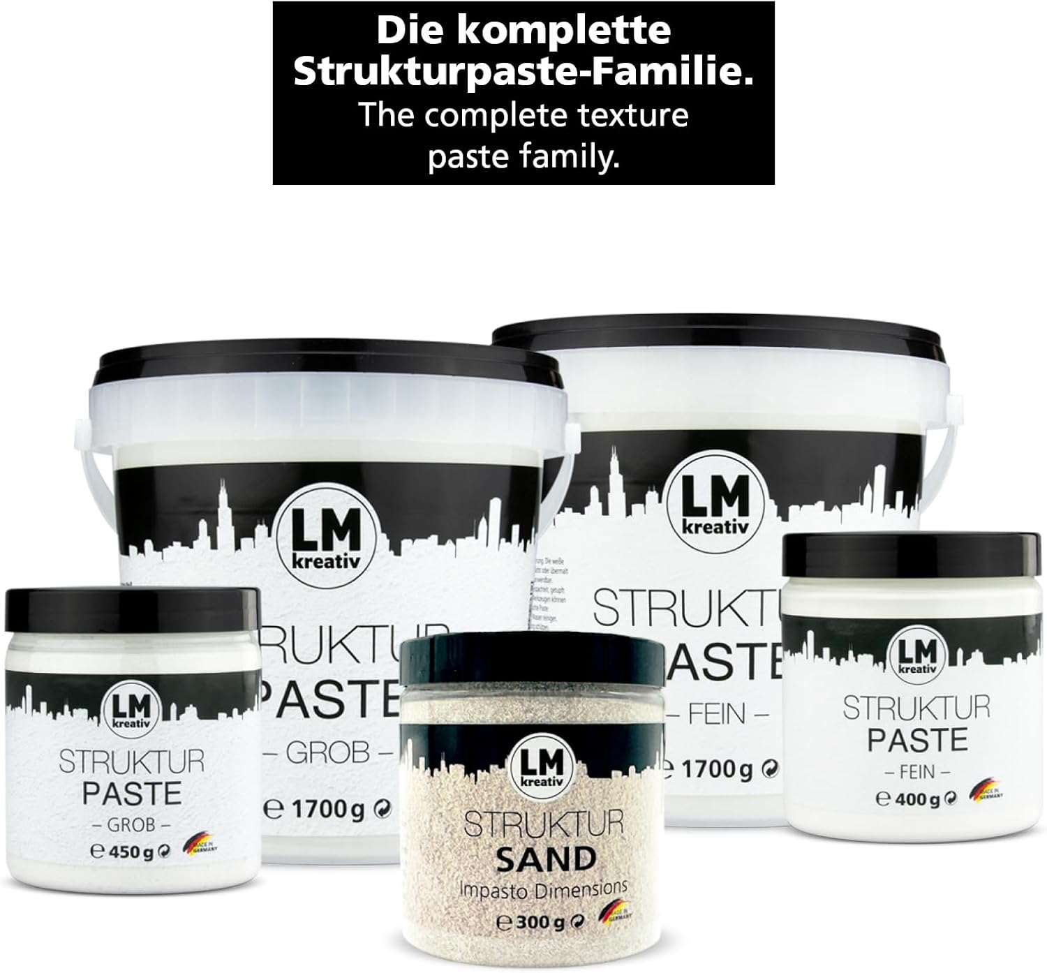 LM Kreativ Strukturpaste Familie – fein, grob und Struktur Sand im Überblick