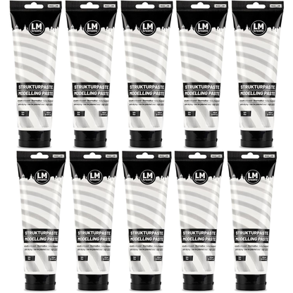 Zehn Tuben LM Kreativ Strukturpaste Fein Weiß 250 ml mit feiner Textur für vielseitige Textured Art und Mixed-Media-Projekte.