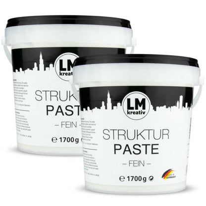 LM Kreativ Strukturpaste Set mit 2 x 1,7 kg in Weiß – erhältlich in Fein und Grob für vielseitige Struktur- und Reliefarbeiten.