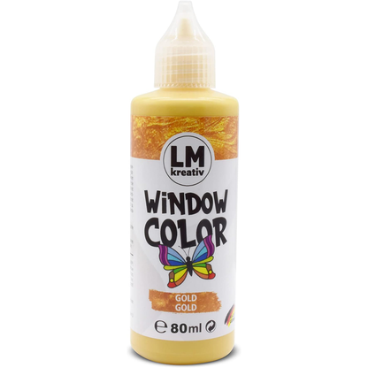 LM Kreativ Window Color 80 ml in Gold als einzelne Flasche mit Dosierspitze.