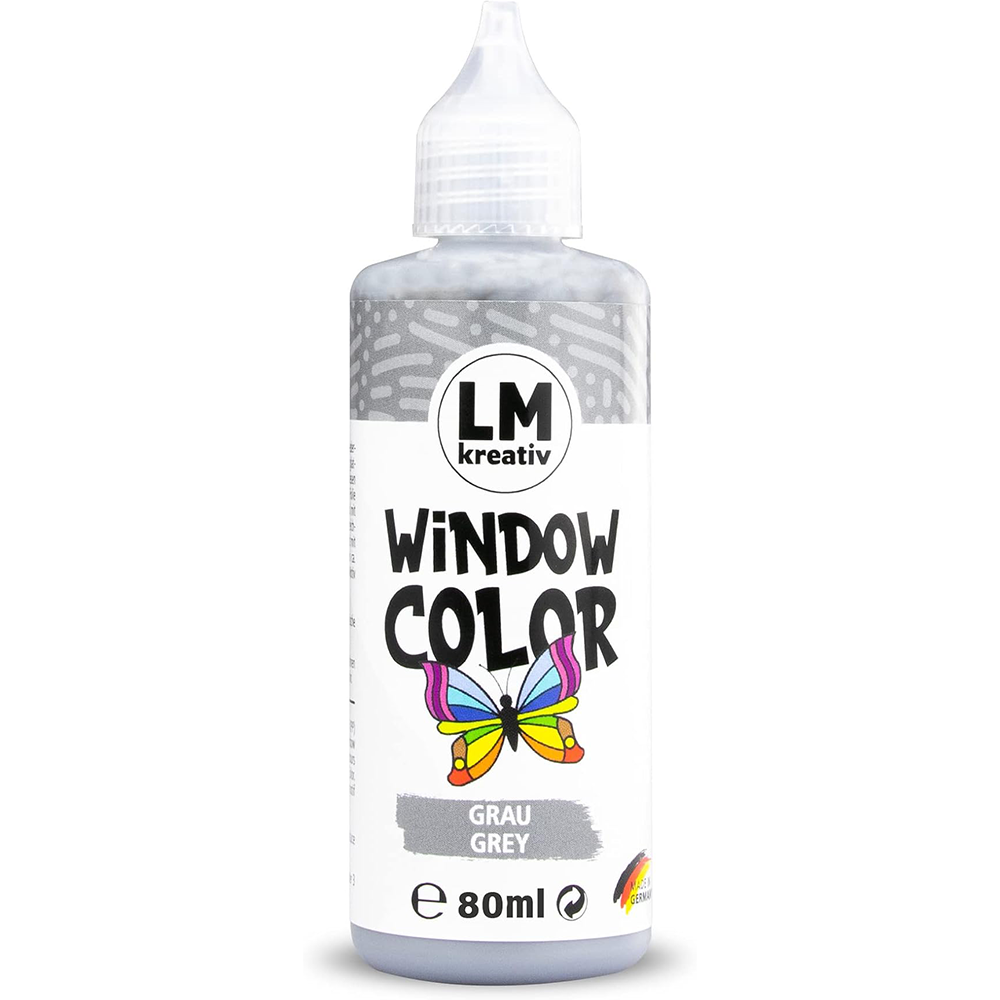 LM Kreativ Window Color 80 ml in Grau als einzelne Flasche mit Dosierspitze.