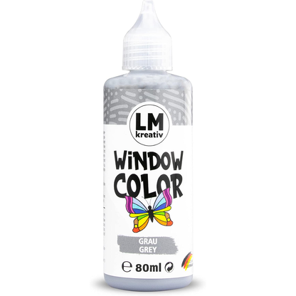 LM Kreativ Window Color 80 ml in Grau als einzelne Flasche mit Dosierspitze.