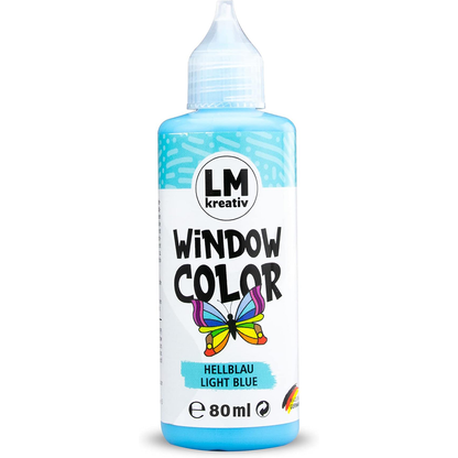LM Kreativ Window Color 80 ml in Hellblau als einzelne Flasche mit Dosierspitze.