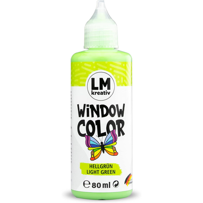 LM Kreativ Window Color 80 ml in Hellgruen als einzelne Flasche mit Dosierspitze.