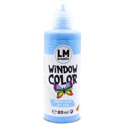 LM Kreativ Window Color 80 ml in Himmelblau als einzelne Flasche mit Dosierspitze.