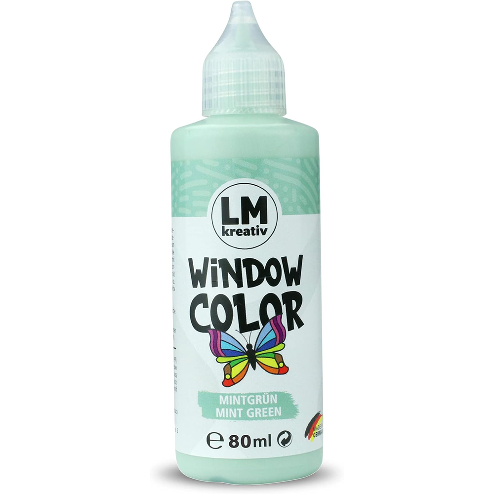 LM Kreativ Window Color 80 ml in Mintgruen als einzelne Flasche mit Dosierspitze.