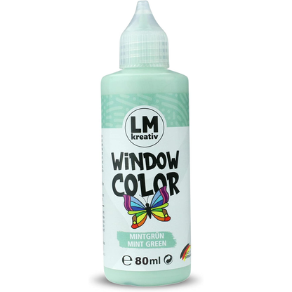 LM Kreativ Window Color 80 ml in Mintgruen als einzelne Flasche mit Dosierspitze.