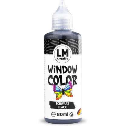 LM Kreativ Window Color 80 ml in Schwarz als einzelne Flasche mit Dosierspitze.