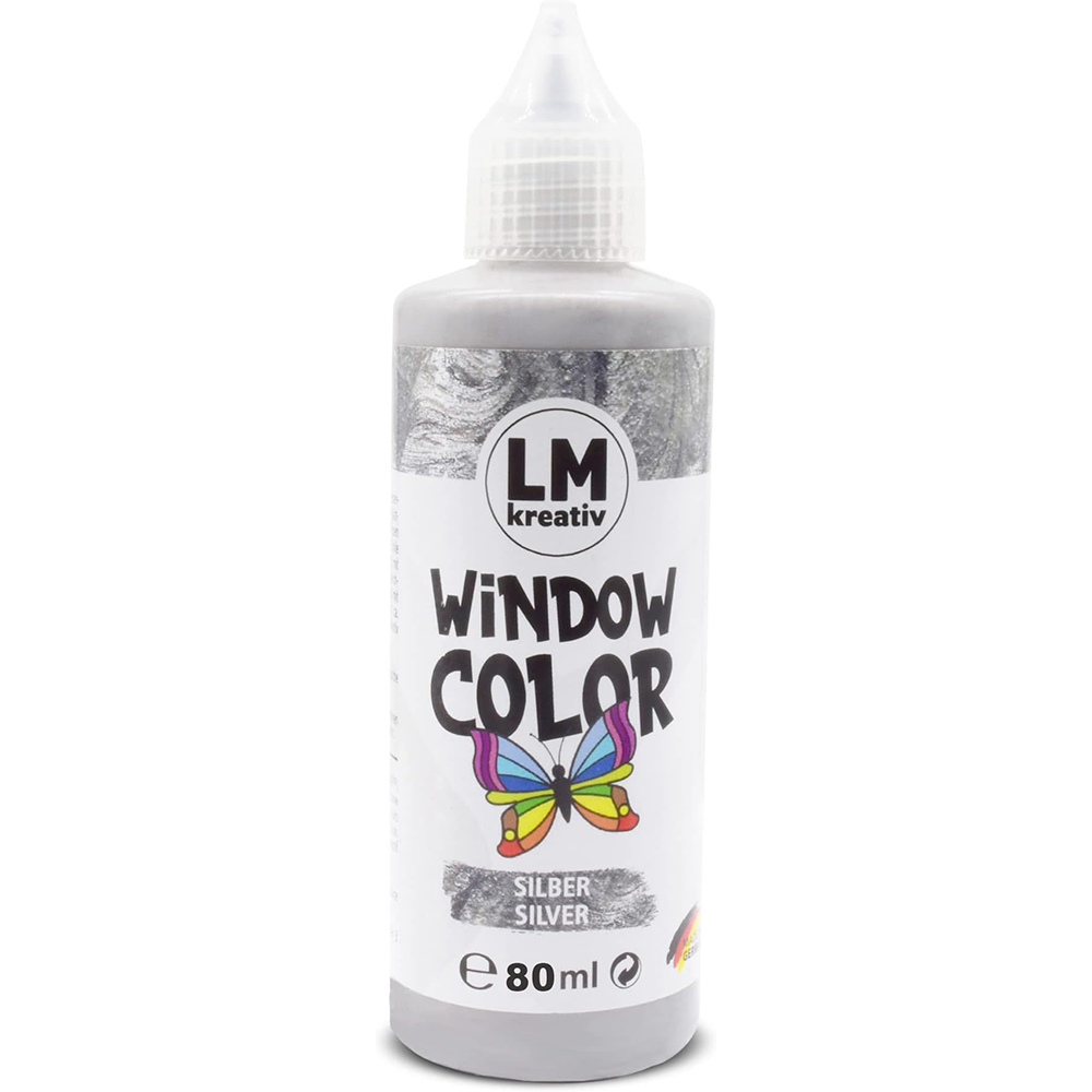 LM Kreativ Window Color 80 ml in Silber als einzelne Flasche mit Dosierspitze.