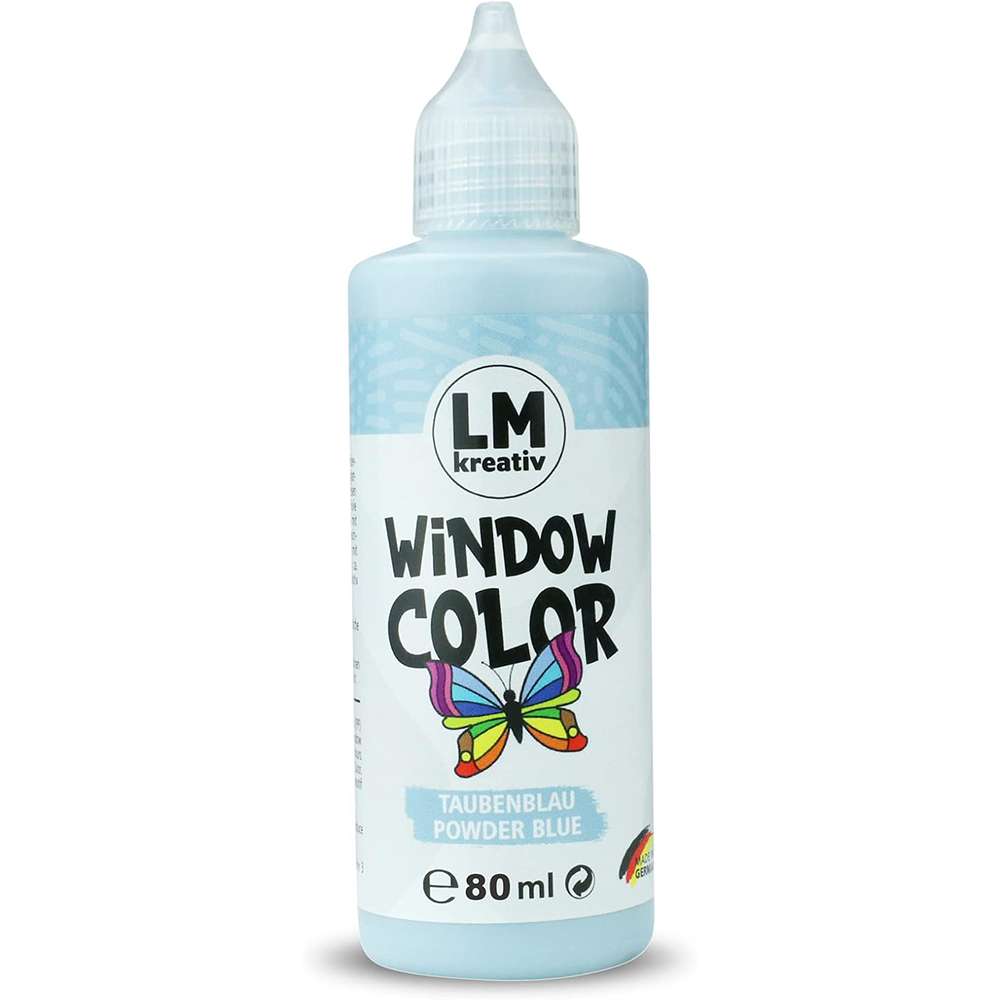 LM Kreativ Window Color 80 ml in Taubenblau als einzelne Flasche mit Dosierspitze.