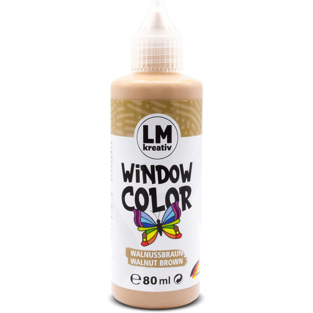 LM Kreativ Window Color 80 ml in Wallnussbraun als einzelne Flasche mit Dosierspitze.